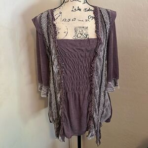 My Pretty Angel Fairy Whimsical Feminine Purple Lace Detailed Boho Romantic Top
